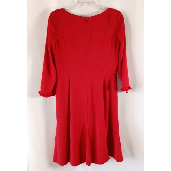 Talbots Petites Red Fit & Flare Dress Ruffle Accents Size 6P Lined - Picture 7 of 8